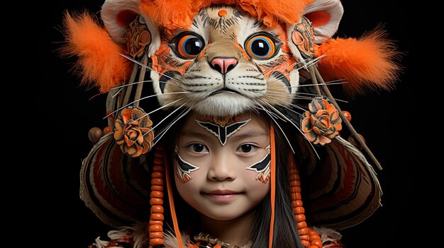 Foto bela menina brasileira vestida para o carnaval no brasil dançando com máscara de carnaval