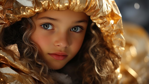 bela menina de Natal com olhos ousados e terno de inverno