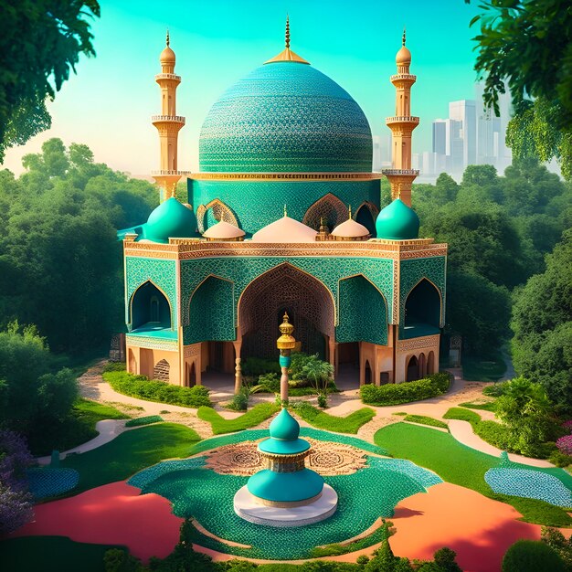 Bela mesquita islâmica na natureza verde