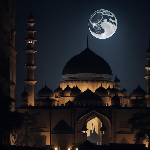 Bela mesquita serena islâmica à noite generativa ai