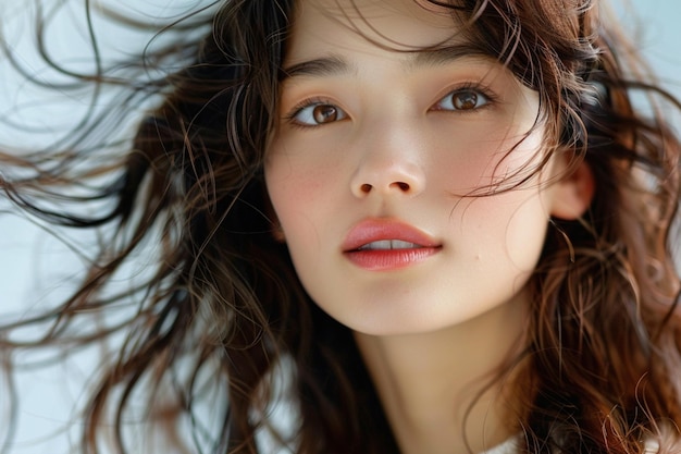 Bela modelo japonesa posando para um anúncio de loções para o corpo