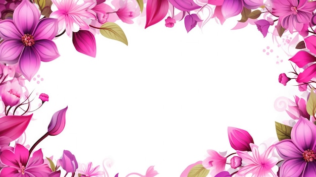 Foto bela moldura floral com flores cor-de-rosa e folhas verdes perfeita para adicionar toque de natureza e elegância a qualquer projeto ou projeto