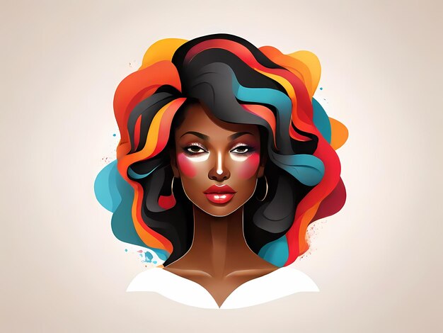 Bela mulher afro-americana com penteado multicolorido retrato ilustração vetorial