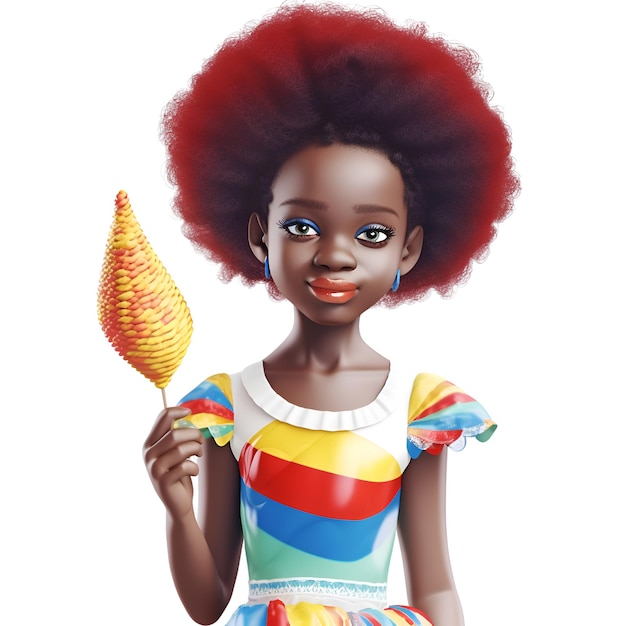 Foto bela mulher afro-americana com um grande pirulito colorido