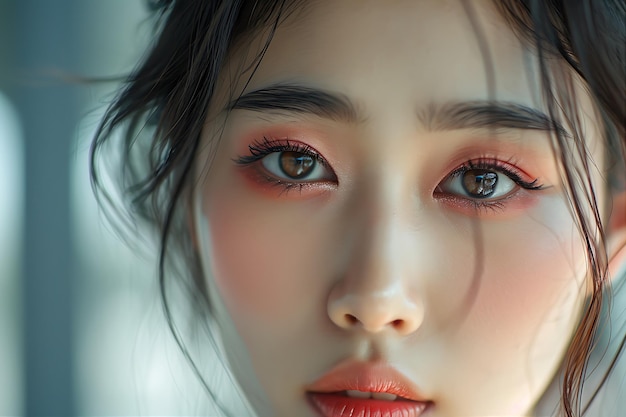 Bela mulher asiática Seus olhos acentuados