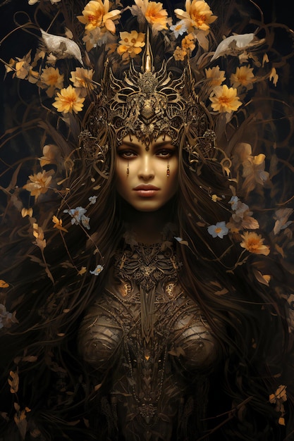 Bela mulher com uma coroa de ouro na cabeça Retrato de fantasia