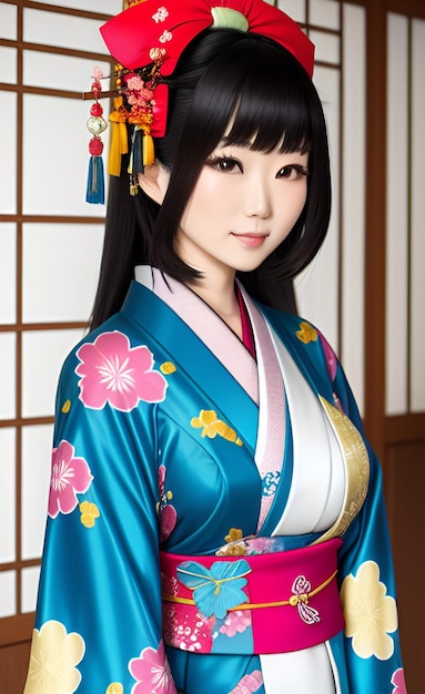 Bela mulher japonesa vestida de kimono