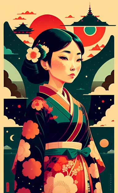 Foto bela mulher japonesa vestida de kimono