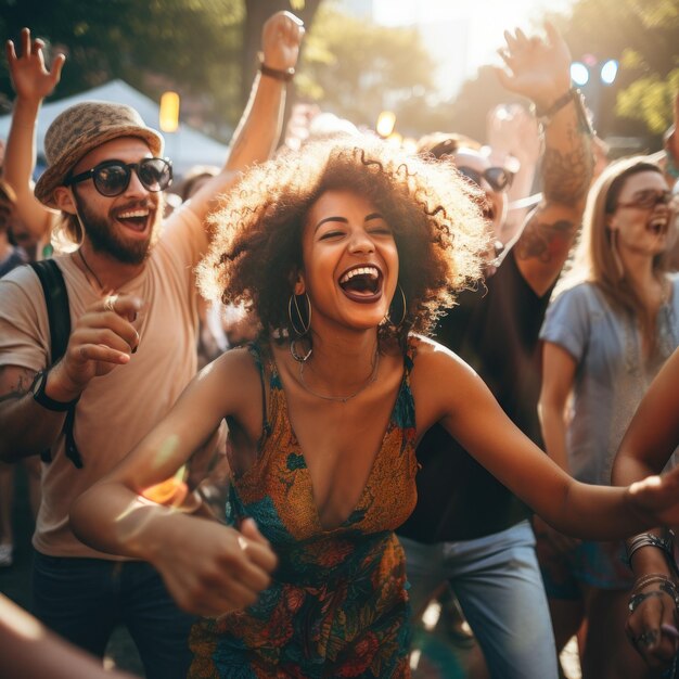 Foto bela mulher latina morena comemorando o festival de biodiversidade na rua em alta resolução