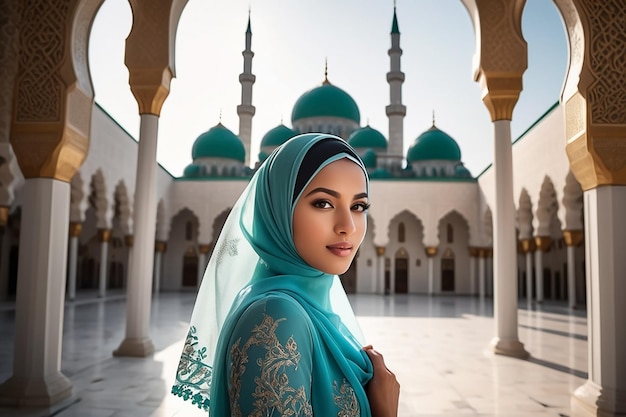 Foto bela mulher muçulmana cor d'água