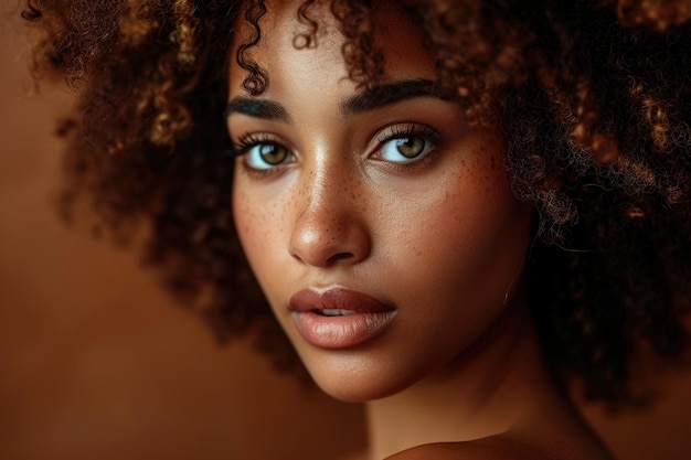 Foto bela mulher negra com cabelo afro natural em um estúdio