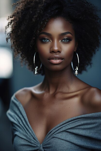 Foto bela mulher negra com olhos coloridos