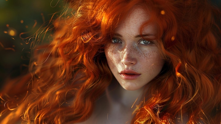 Foto bela mulher ruiva olhando para a câmera