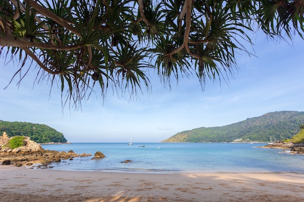 Bela natureza do mar de andaman e praia de areia branca pela manhã na praia de patong, ilha de phuket, tailândia.