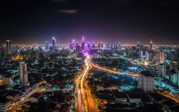 Bela noite da cidade de bangkok com paisagem do rio IA generativa