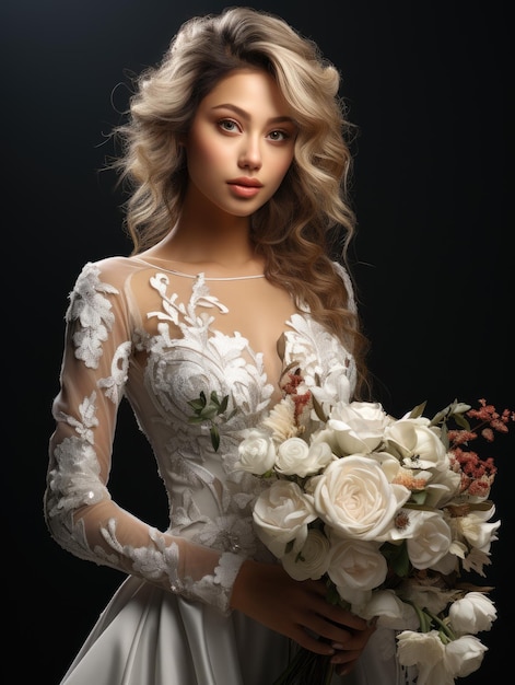 Bela noiva num vestido de noiva branco
