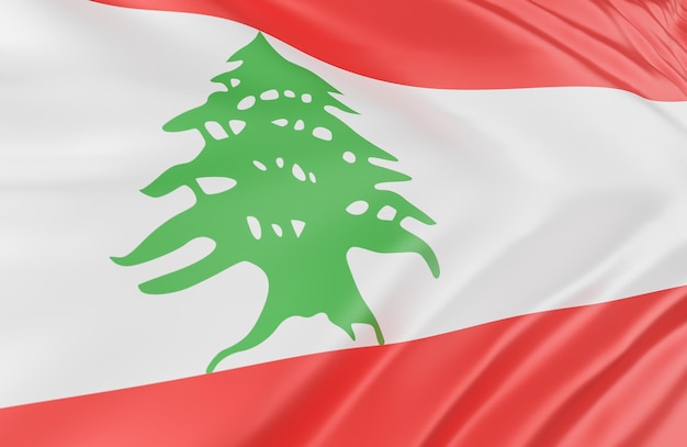 Bela onda de bandeira do Líbano Close Up no fundo do banner com espaço de cópia., Modelo 3D e ilustração.