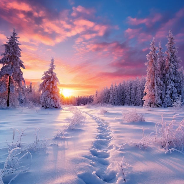 Foto bela paisagem com árvores cobertas de neve