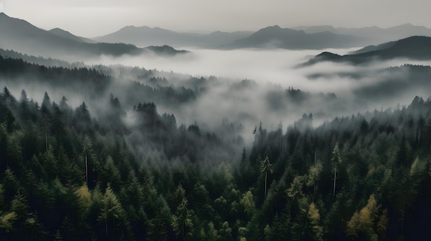 bela paisagem com uma montanha e uma floresta