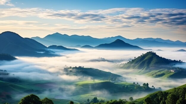 Bela paisagem da camada de montanha no sol da manhã