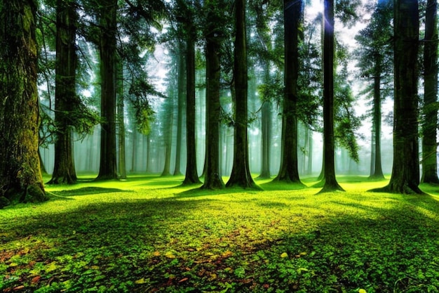 Foto bela paisagem de floresta mágica