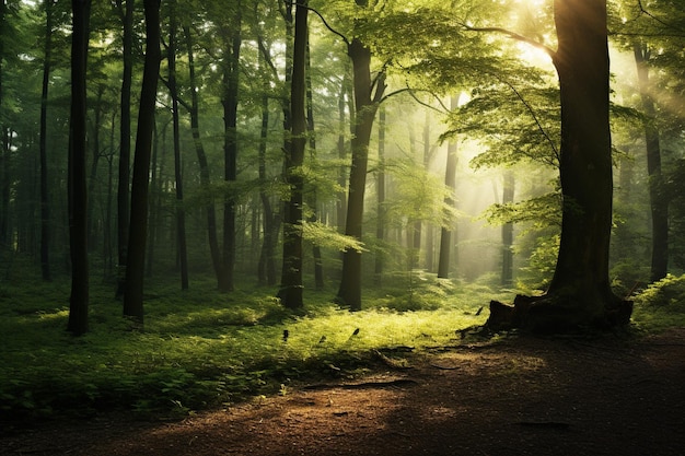 Bela paisagem de grande árvore na floresta com vista de anjo baixo