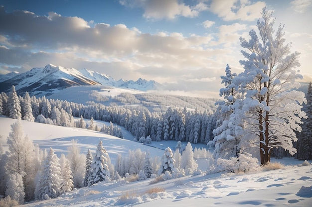 Bela paisagem de inverno com árvores cobertas de neve