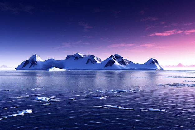 Bela paisagem de inverno com icebergs no oceano