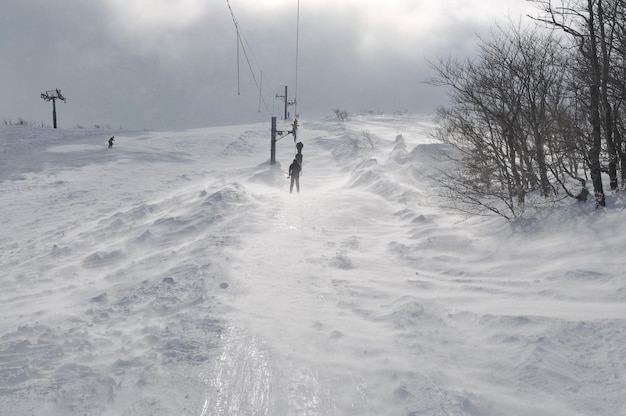 bela paisagem de inverno com neve gelada e ventos fortes