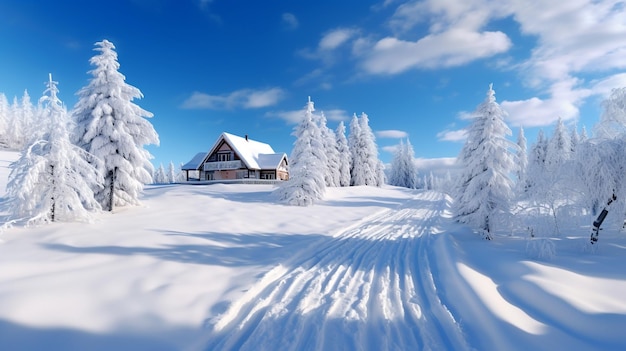 Bela paisagem de inverno com neve gerada por IA Imagem