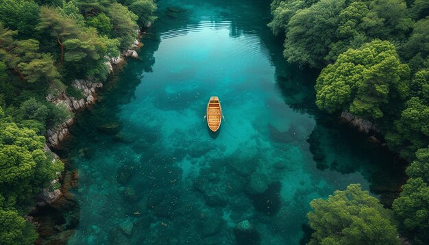 bela paisagem de lago de selva verde com árvores e rio visão de drone