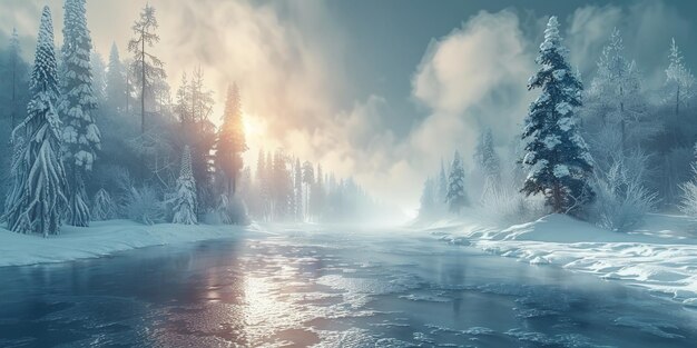 Bela paisagem de natureza de inverno vista incrível da montanha imagem cênica da floresta dia gelado em esqui