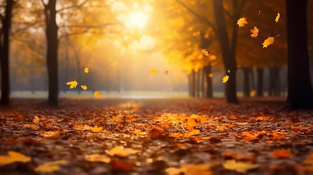 Bela paisagem de outono com folhagem colorida no parque folhas caindo fundo natural