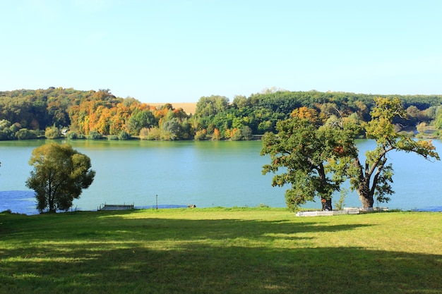 bela paisagem de outono com lago pitoresco e árvores