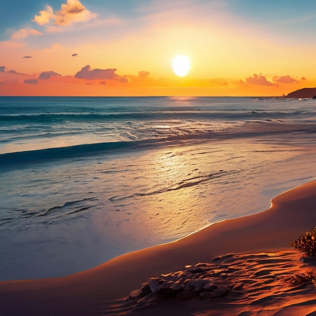 Foto bela paisagem de praia ao pôr-do-sol exótica natureza de ilha tropical água do mar azul