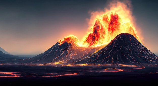 Bela paisagem de um vulcão em erupção há milhões de anos