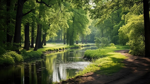 Bela paisagem de verão com folhagem verde no parque