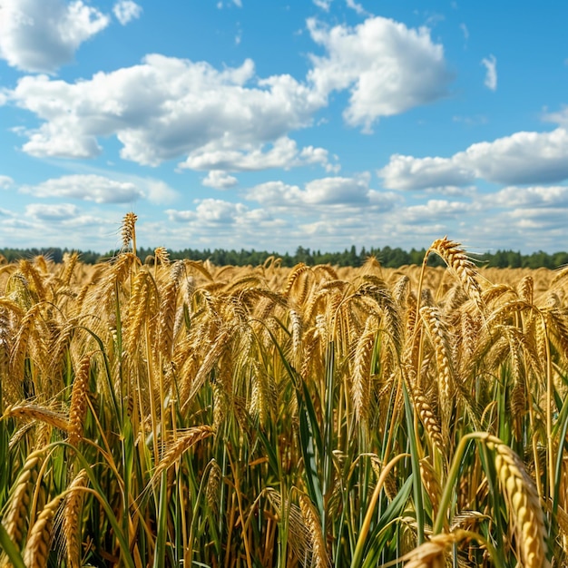 Bela paisagem de verão lituana com campos de trigo sob o céu azul