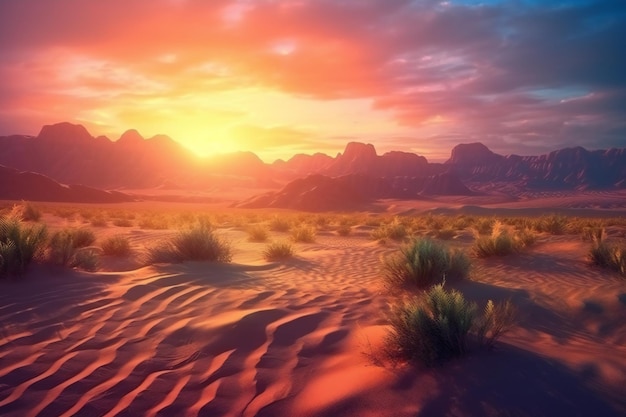 Bela paisagem do deserto ao pôr do sol desenho digital