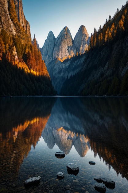 Foto bela paisagem fotografia papel de parede fundo picos lago canyon céu nuvens brancas