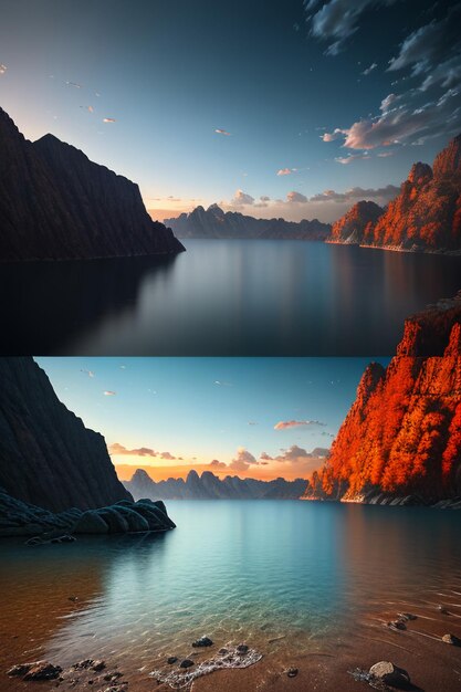 Foto bela paisagem fotografia papel de parede fundo picos lago canyon céu nuvens brancas