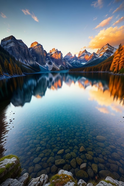 Bela paisagem fotografia papel de parede fundo picos lago canyon céu nuvens brancas