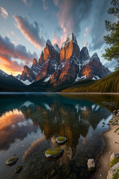 Bela paisagem fotografia papel de parede fundo picos lago canyon céu nuvens brancas