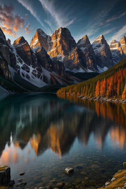 Foto bela paisagem fotografia papel de parede fundo picos lago canyon céu nuvens brancas