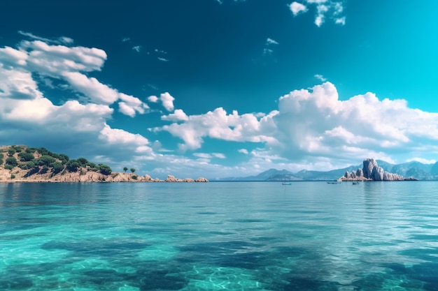 Bela paisagem marinha com água turquesa e céu com nuvens