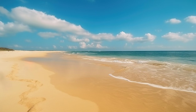 Foto bela paisagem marítima com praia de areia com poucas palmeiras e lagoa azul