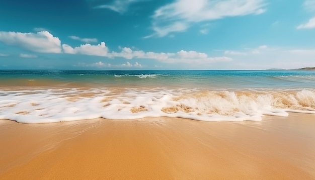 Bela paisagem marítima com praia de areia com poucas palmeiras e lagoa azul