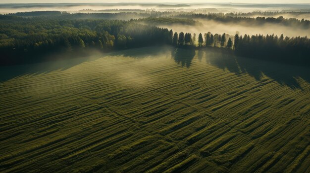 Bela paisagem matinal da floresta de campo