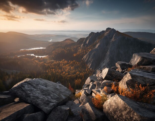 Foto bela paisagem montanhosa cinematográfica com mármore preto e granito ilustração de alta qualidade