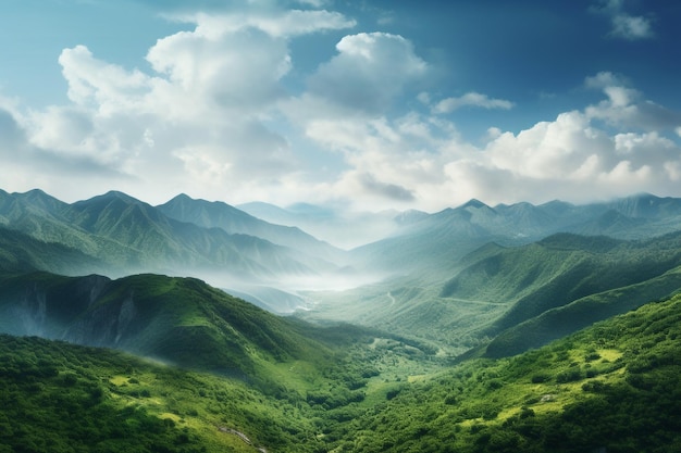 Bela paisagem montanhosa com céu azul e nuvens